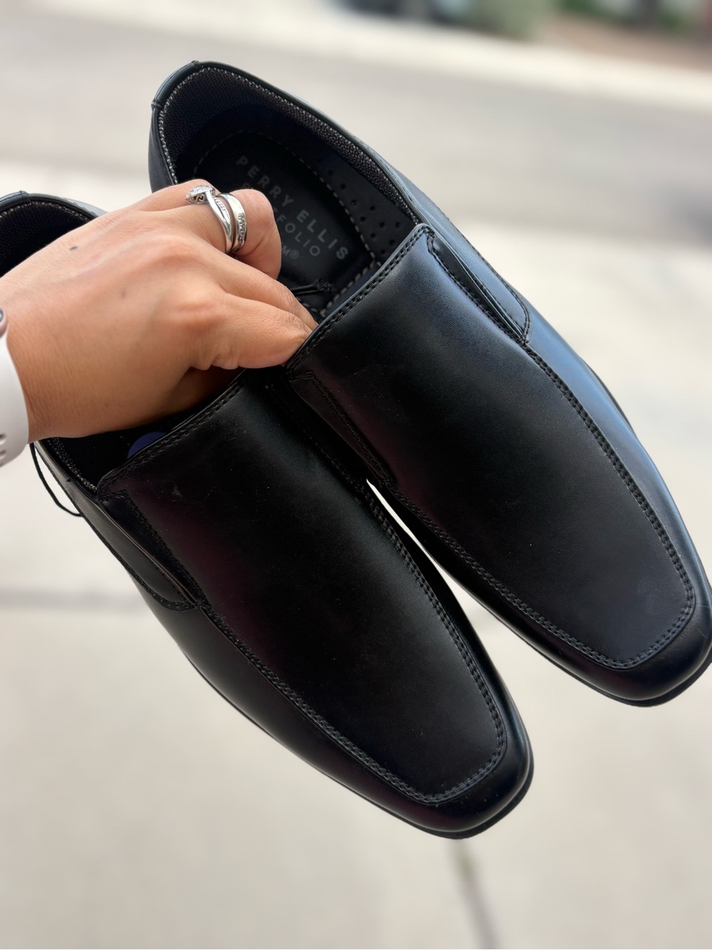 Perry Ellis Black Slip-On Leather Loafers